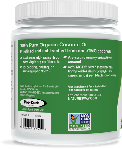 Nature's Way® | Organic Extra Virgin Coconut Oil - left side of pack Sku:15659