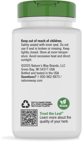 Nature's Way® | Raspberry Leaf - back of pack Sku:16100