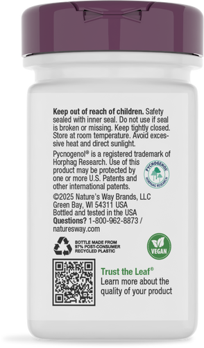 Nature's Way® | Pycnogenol Premium Blend - back of pack Sku:45151