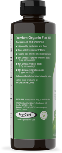 Nature's Way® | Organic Flax Oil Super Lignan - left side of pack Sku:15428