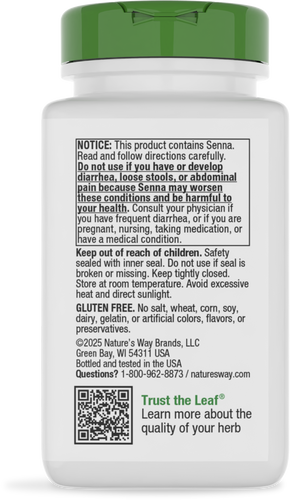 Nature's Way® | Senna Leaves - back of pack Sku:17000