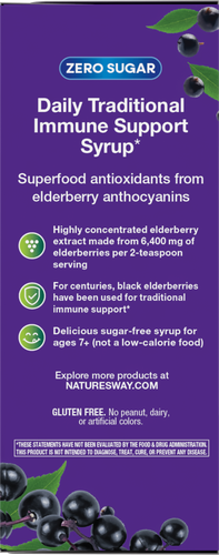Nature's Way® | Sambucus Zero Sugar Traditional Elderberry Immune Syrup - left side of pack Sku:6971