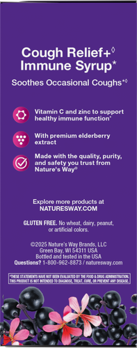 Nature's Way® | Sambucus Cough Relief + Immune Elderberry Syrup - left side of pack Sku:13673