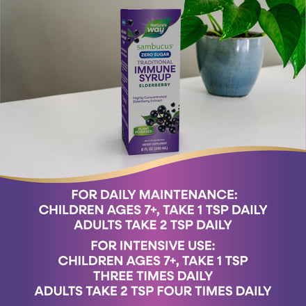 Sambucus Zero Sugar Traditional Elderberry Immune Syrup Supplement Facts