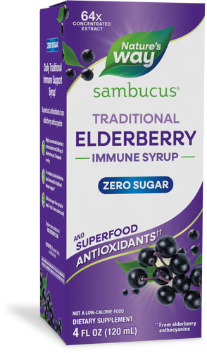Nature's Way® | Sambucus Zero Sugar Traditional Elderberry Immune Syrup, 4 fl oz (120 ml), Elderberry Sku:6971