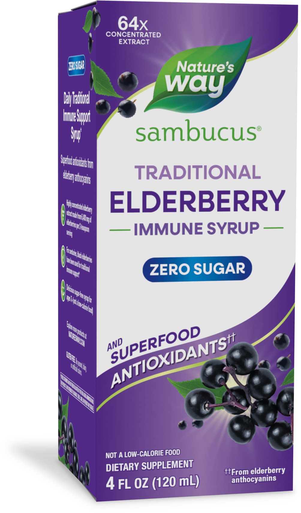 <{%PRIMARY_6971%}>Nature's Way® | Sambucus Zero Sugar Traditional Elderberry Immune Syrup, 4 fl oz (120 ml), Elderberry