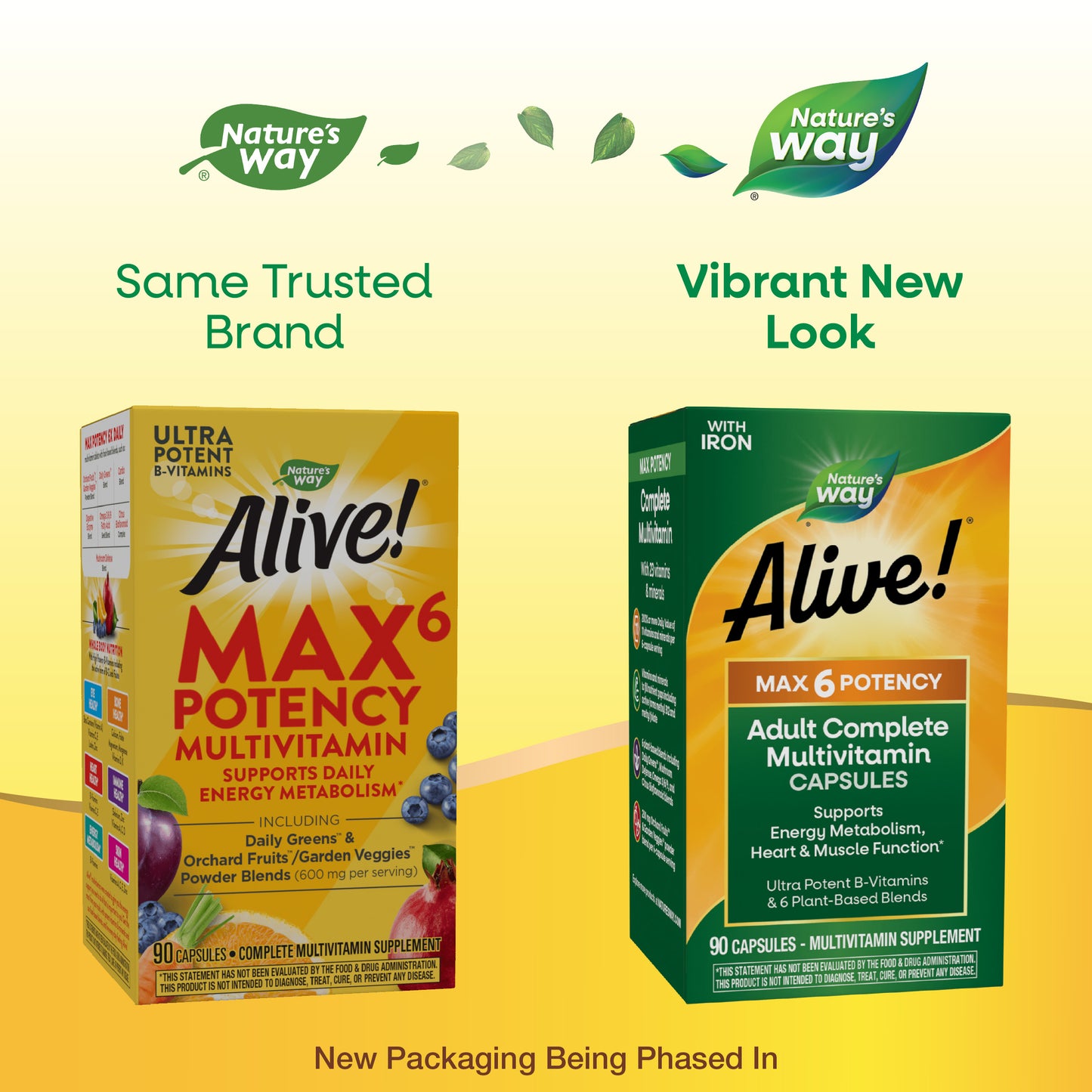 <{%MAIN1_15090%}>Nature's Way® | Alive! Max6 Potency Adult Complete Multivitamin - package updates old to new