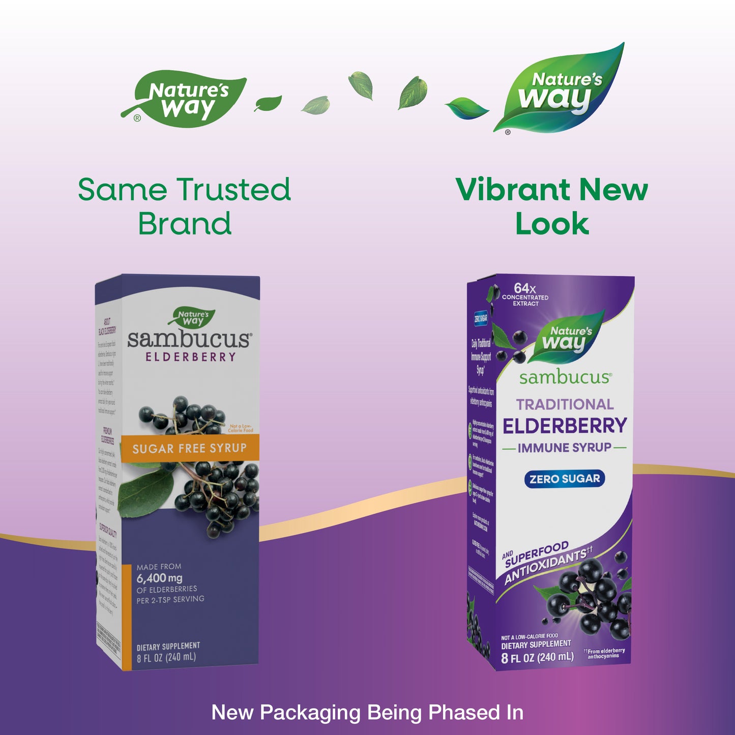 <{%MAIN9_15331%}>Nature's Way® | Sambucus Zero Sugar Traditional Elderberry Immune Syrup - package updates old to new