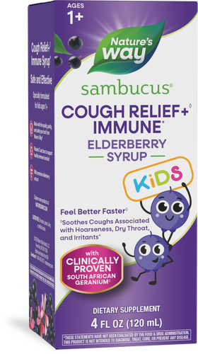 Nature's Way® | Sambucus Kids Cough Relief + Immune Elderberry Syrup, 4 fl oz (120 ml) Sku:13671E