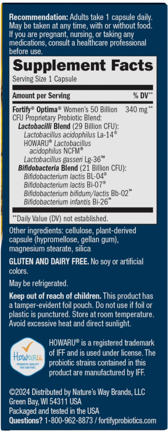 <{%MAIN2_10336%}>Nature's Way® | Fortify Optima Women's 50 Billion Probiotic - right side of pack