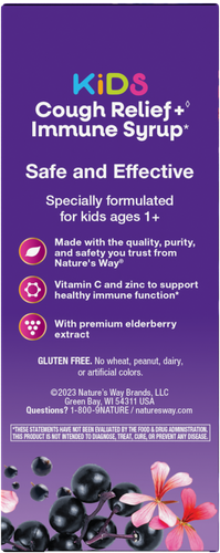Nature's Way® | Sambucus Kids Cough Relief + Immune Syrup - left side of pack Sku:13671