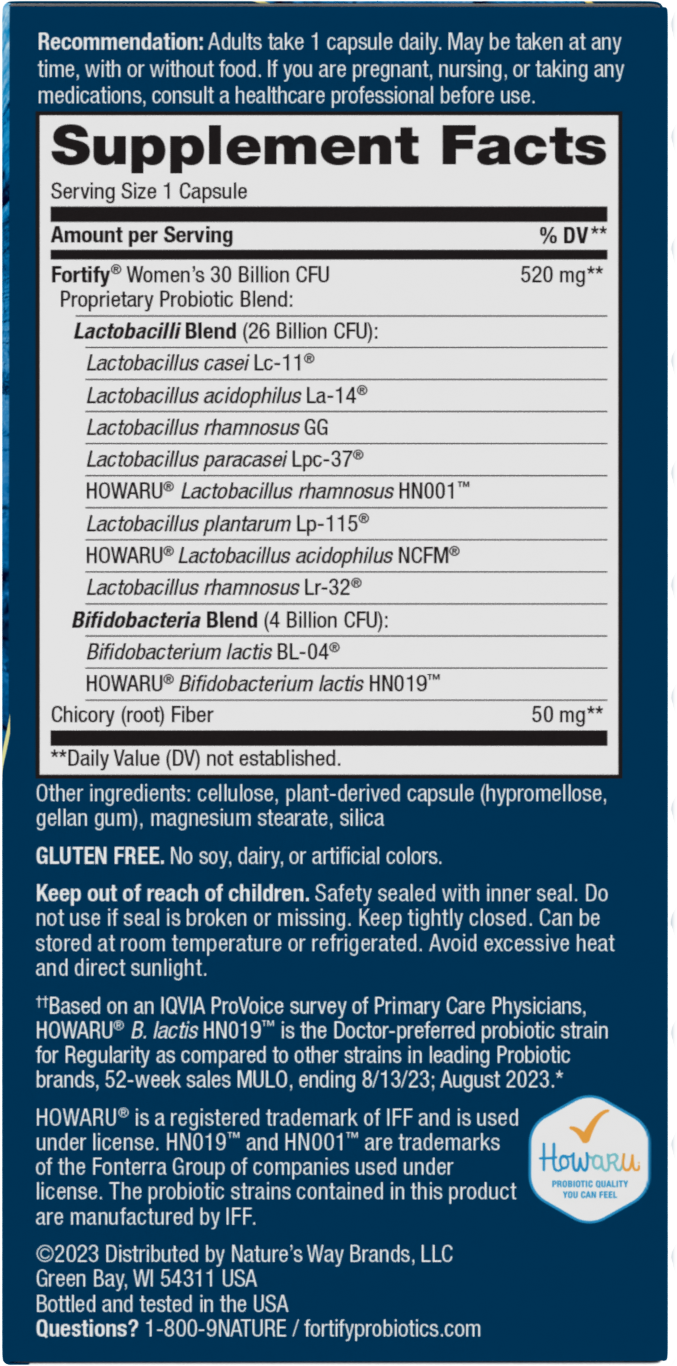 <{%MAIN2_10295%}>Nature's Way® | Fortify Women's 30 Billion Daily Probiotic - right side of pack