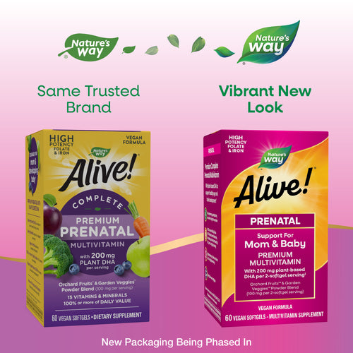 Nature's Way® | Alive! Premium Prenatal Multivitamin - package updates old to new Sku:11209