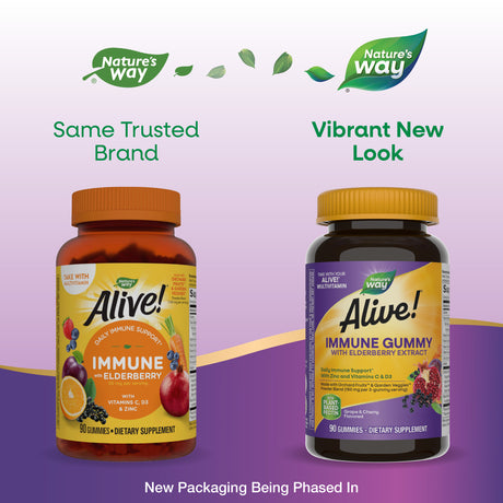 <{%MAIN1_10484%}>Nature's Way® | Alive! Immune Gummy With Elderberry Extract - package updates old to new