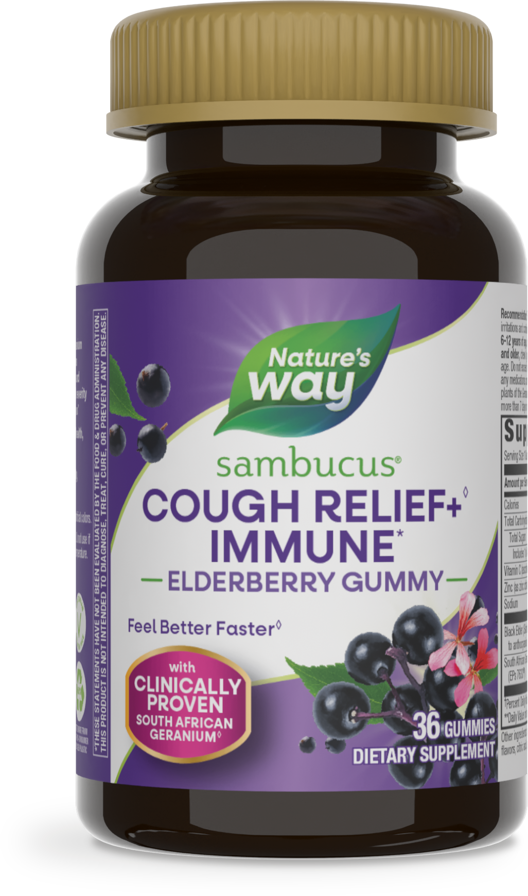 <{%PRIMARY_13610E%}>Nature's Way® | Sambucus Cough Relief + Immune Elderberry Gummy, 36 gummies, Elderberry