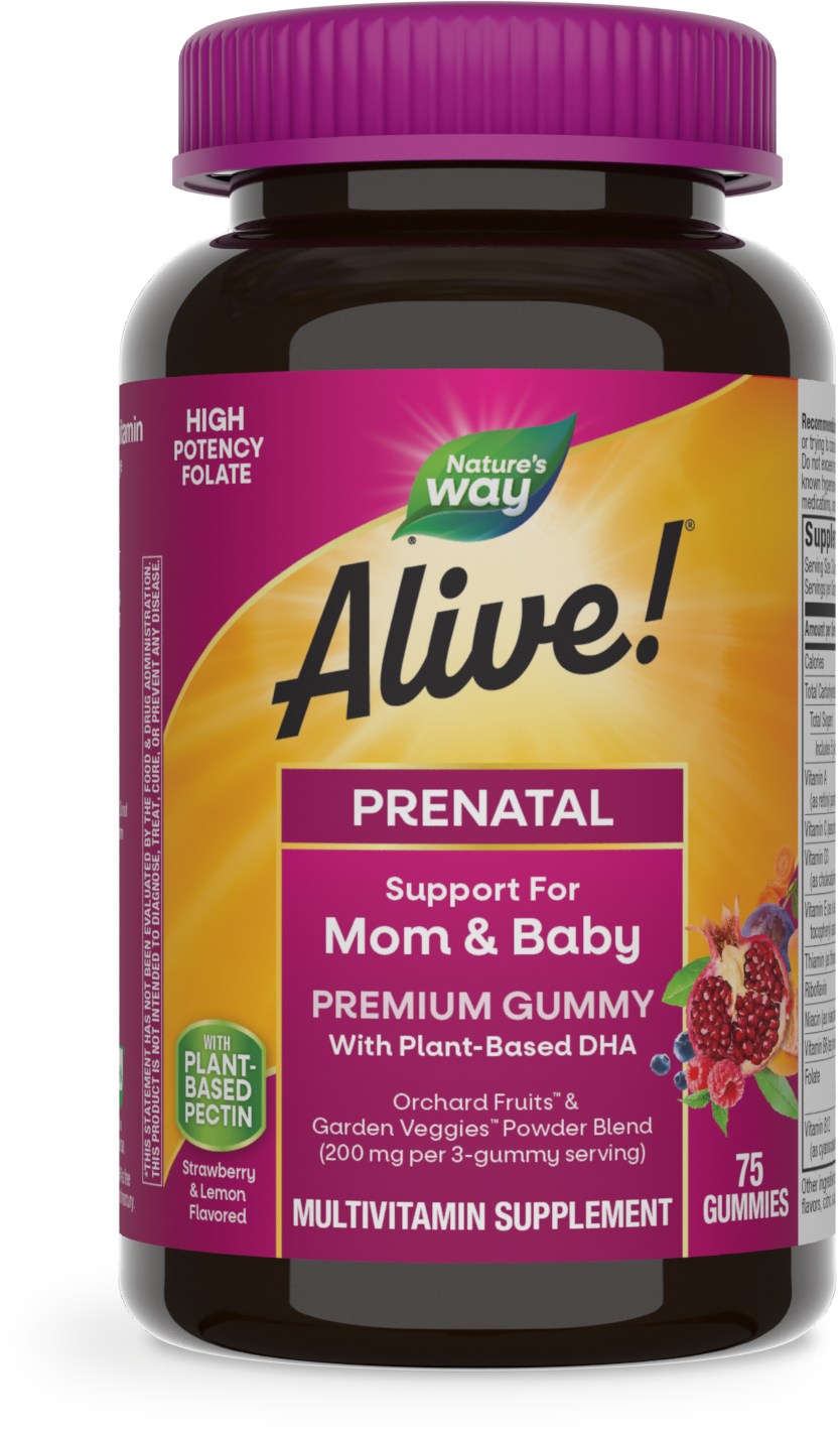 <{%PRIMARY_10482E%}>Nature's Way® | Alive! Premium Prenatal Gummies, 75 gummies, Strawberry & Lemon