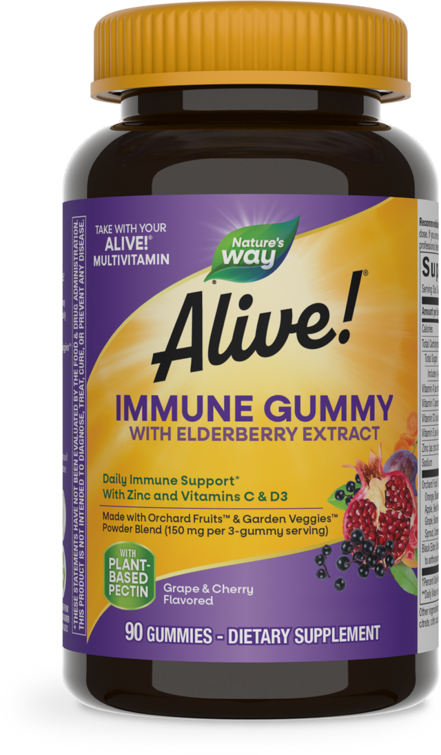 <{%PRIMARY_10484E%}>Nature's Way® | Alive! Immune Gummy With Elderberry Extract, 90 gummies, Cherry & Grape