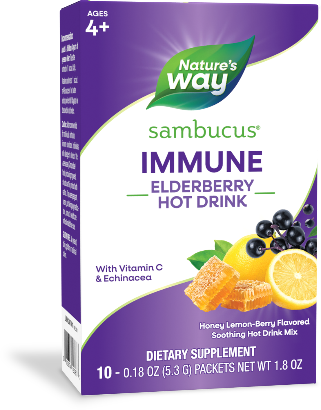 <{%PRIMARY_12087E%}>Nature's Way® | Sambucus Immune Elderberry Hot Drink, 10 drink mixes, Honey Lemon Berry