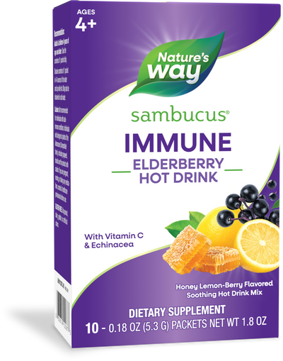 <{%PRIMARY_12087E%}>Nature's Way® | Sambucus Immune Elderberry Hot Drink, 10 drink mixes, Honey Lemon Berry