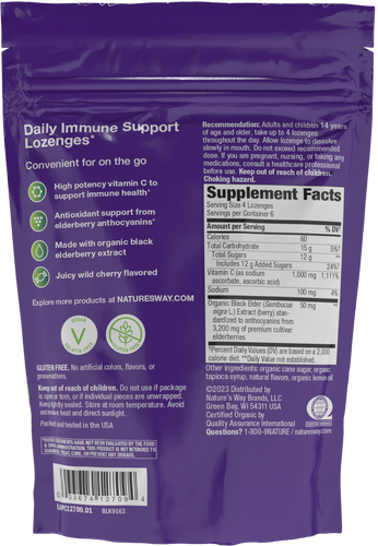 Nature's Way® | Sambucus Vitamin C Lozenges - back of pack Sku:12709