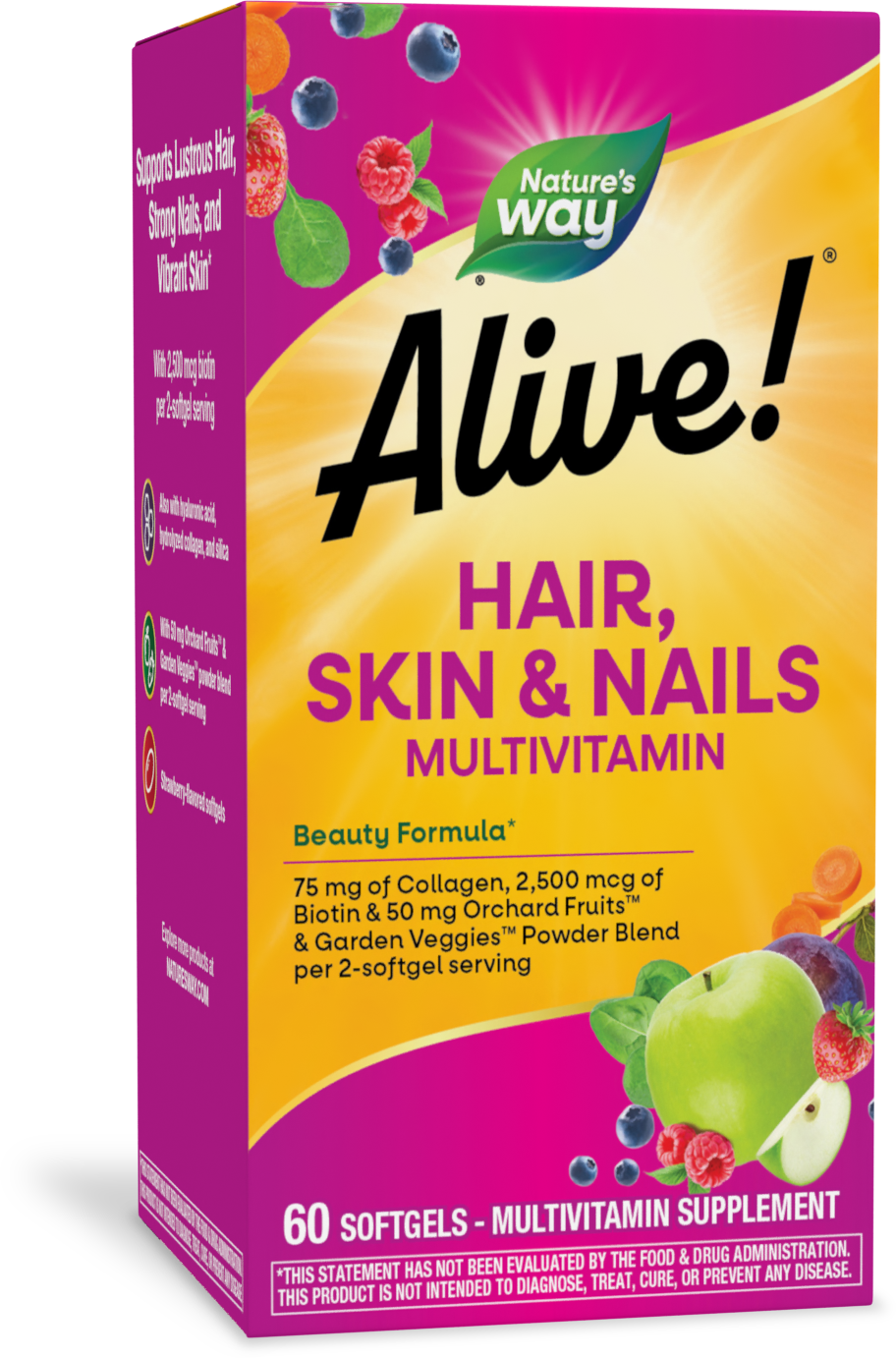 <{%PRIMARY_11094%}>Nature's Way® | Alive! Hair, Skin & Nails Multivitamin, 60 softgels, Strawberry