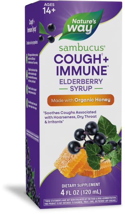<{%PRIMARY_13313%}>Nature's Way® | Sambucus Cough + Immune Elderberry Syrup, 4 fl oz (120 ml)