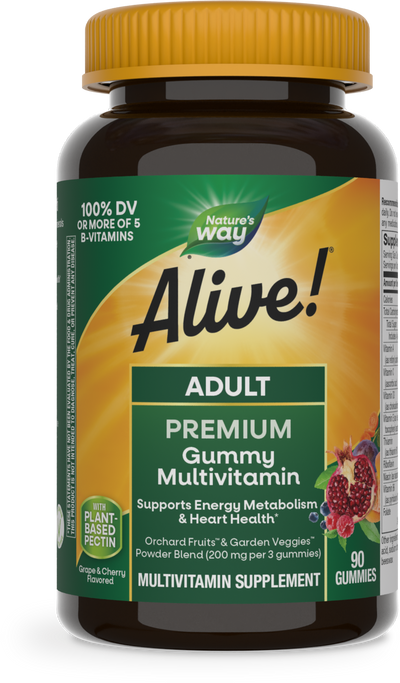 <{%PRIMARY_15817%}>Nature's Way® | Alive! Adult Premium Gummy Multivitamin, 90 gummies, Cherry & Grape