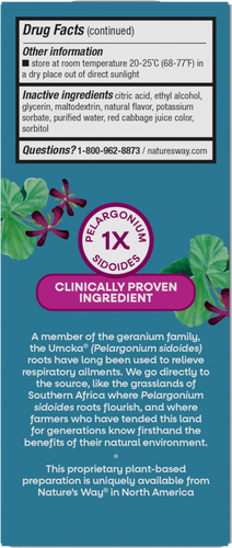 Nature's Way® | Umcka Zero Sugar Cold Relief Syrup - back of pack Sku:15794
