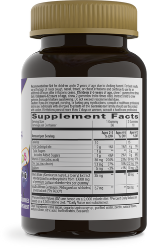 Nature's Way® | Sambucus Kids Cough Relief + Immune Elderberry Gummies - right side of pack Sku:13676