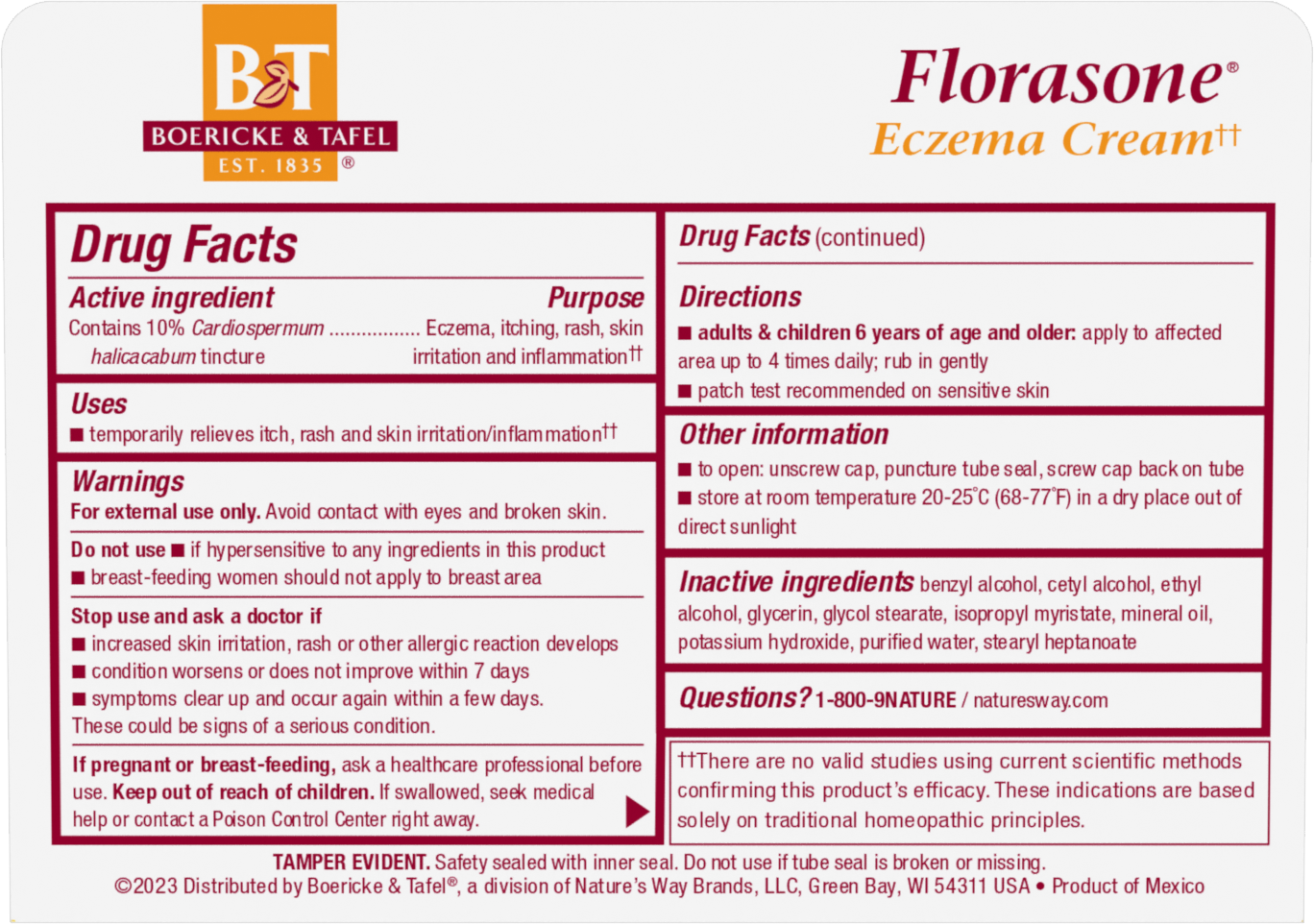 <{%MAIN1_21850390%}>Nature's Way® | Boericke & Tafel Florasone - back of pack