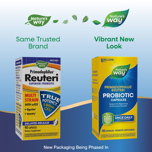 Nature's Way® | Primadophilus Reuteri Probiotics - package updates old to new Sku:15024