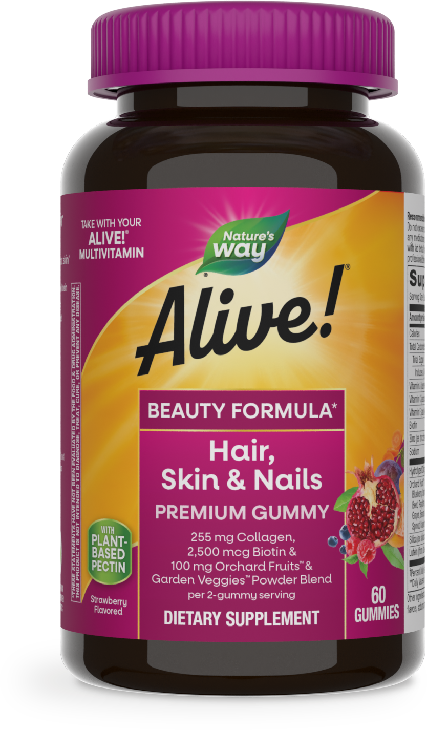 <{%PRIMARY_11973%}>Nature's Way® | Alive! Hair, Skin & Nails Premium Gummies, 60 gummies, Strawberry