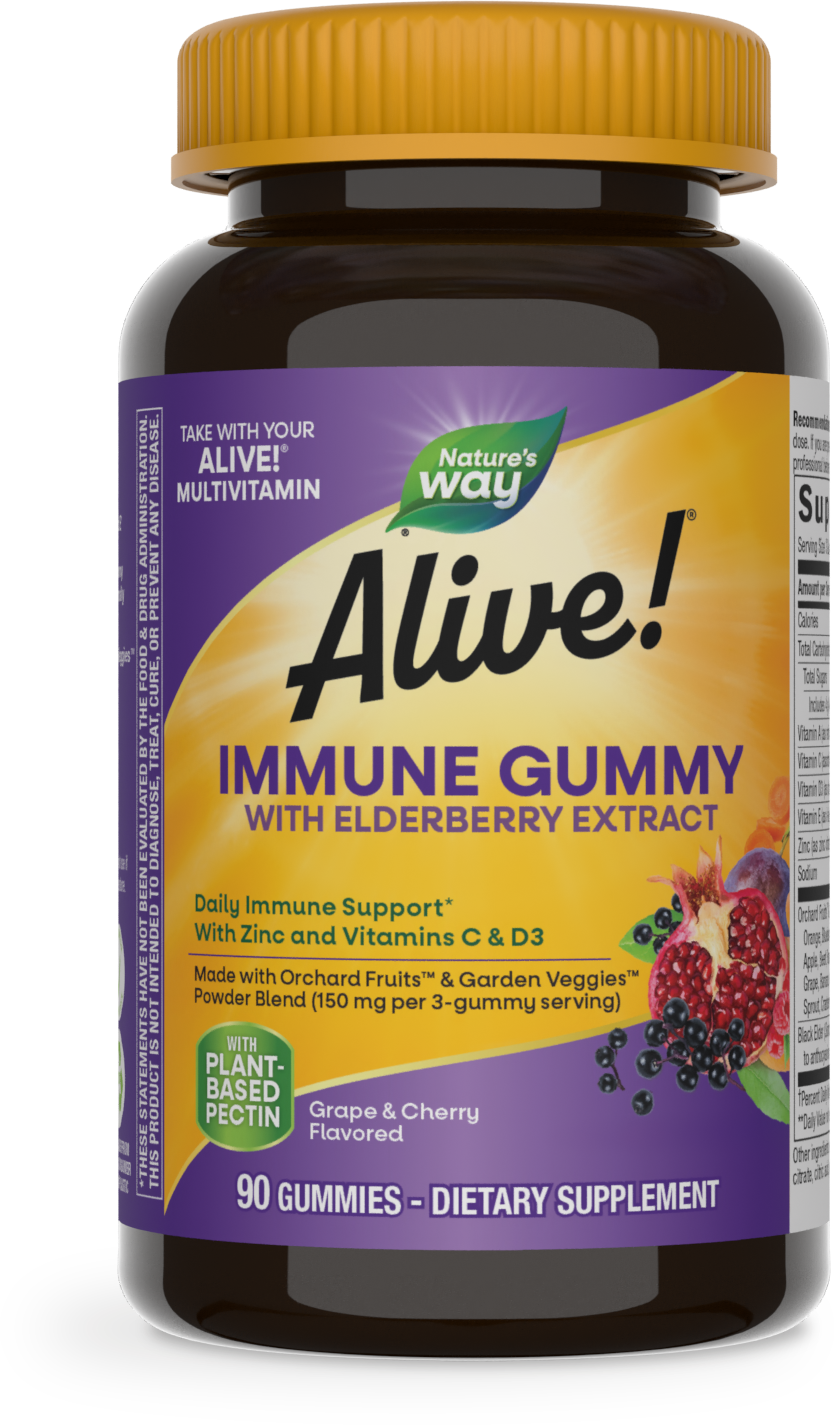 <{%PRIMARY_10484%}>Nature's Way® | Alive! Immune Gummy With Elderberry Extract, 90 gummies, Cherry & Grape