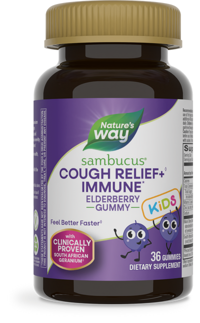 <{%PRIMARY_13676%}>Nature's Way® | Sambucus Kids Cough Relief + Immune Elderberry Gummies, 36 gummies, Elderberry