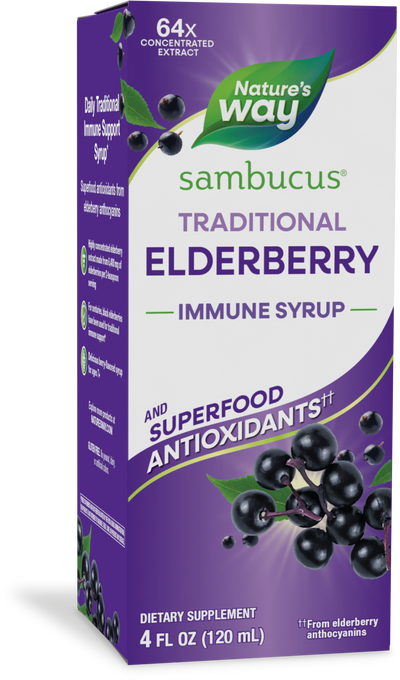 <{%PRIMARY_6970%}>Nature's Way® | Sambucus Traditional Elderberry Immune Syrup, 4 fl oz (120 ml), Elderberry