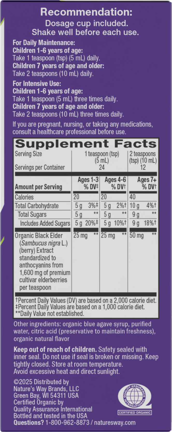 <{%MAIN2_15797%}>Nature's Way® | Sambucus Organic Traditional Immune Elderberry Syrup for Kids - right side of pack
