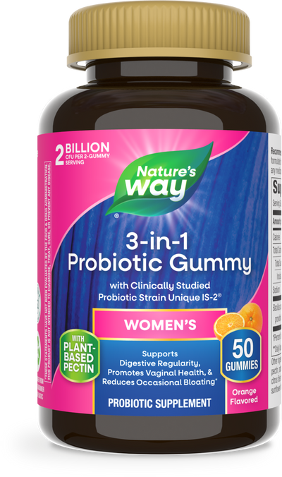 <{%PRIMARY_14719%}>Nature's Way® | 3-in-1 Probiotic Women's Gummy, 50 gummies, Orange