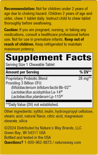 Nature's Way® | Primadophilus Kids Probiotic Chewables - right side of pack Sku:14242