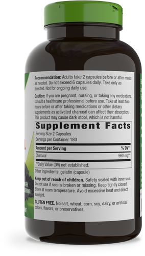 Nature's Way® | Activated Charcoal - right side of pack Sku:11950