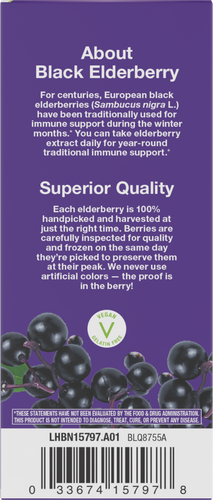Nature's Way® | Sambucus Organic Traditional Immune Elderberry Syrup for Kids - back of pack Sku:15797