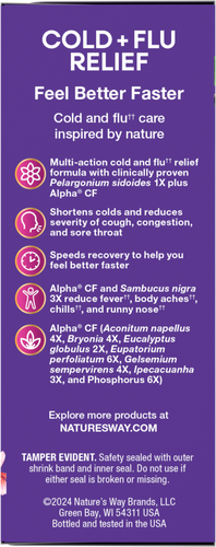 Nature's Way® | Sambucus Cold+Flu Relief Elderberry Syrup - left side of pack Sku:15136