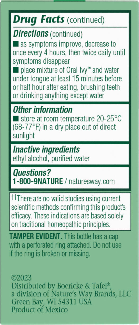 <{%MAIN2_21900990%}>Nature's Way® | Oral Ivy Drops - back of pack