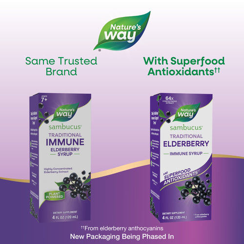 Nature's Way® | Sambucus Traditional Elderberry Immune Syrup - package updates old to new Sku:6970