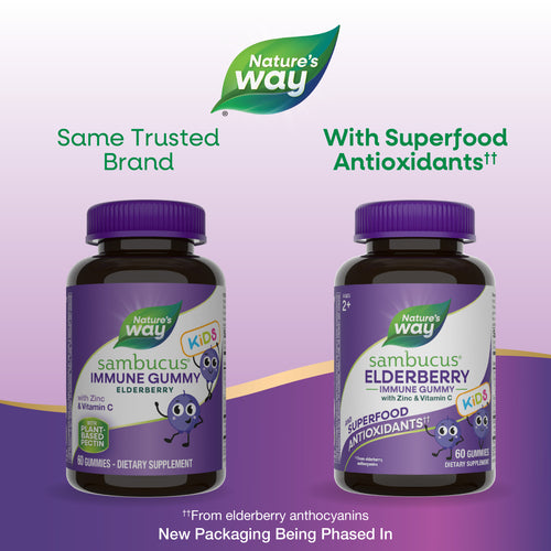 Nature's Way® | Sambucus Kids Elderberry Immune Gummies - package updates old to new Sku:12285