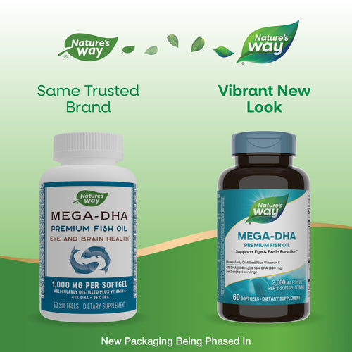 Nature's Way® | Mega-DHA Premium Fish Oil - package updates old to new Sku:15682