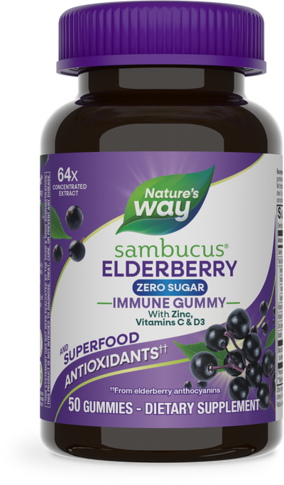 <{%PRIMARY_14616%}>Nature's Way® | Sambucus Elderberry Zero Sugar Immune Gummy, 50 gummies