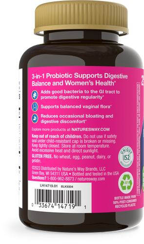 Nature's Way® | 3-in-1 Probiotic Women's Gummy - left side of pack Sku:14719