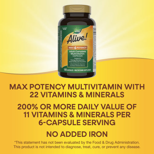 Nature's Way® | Alive! Max6 Potency Adult Complete Multivitamin-No Added Iron Sku:15709