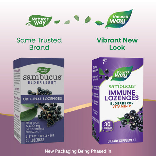Nature's Way® | Sambucus Immune Lozenges - package updates old to new Sku:14001