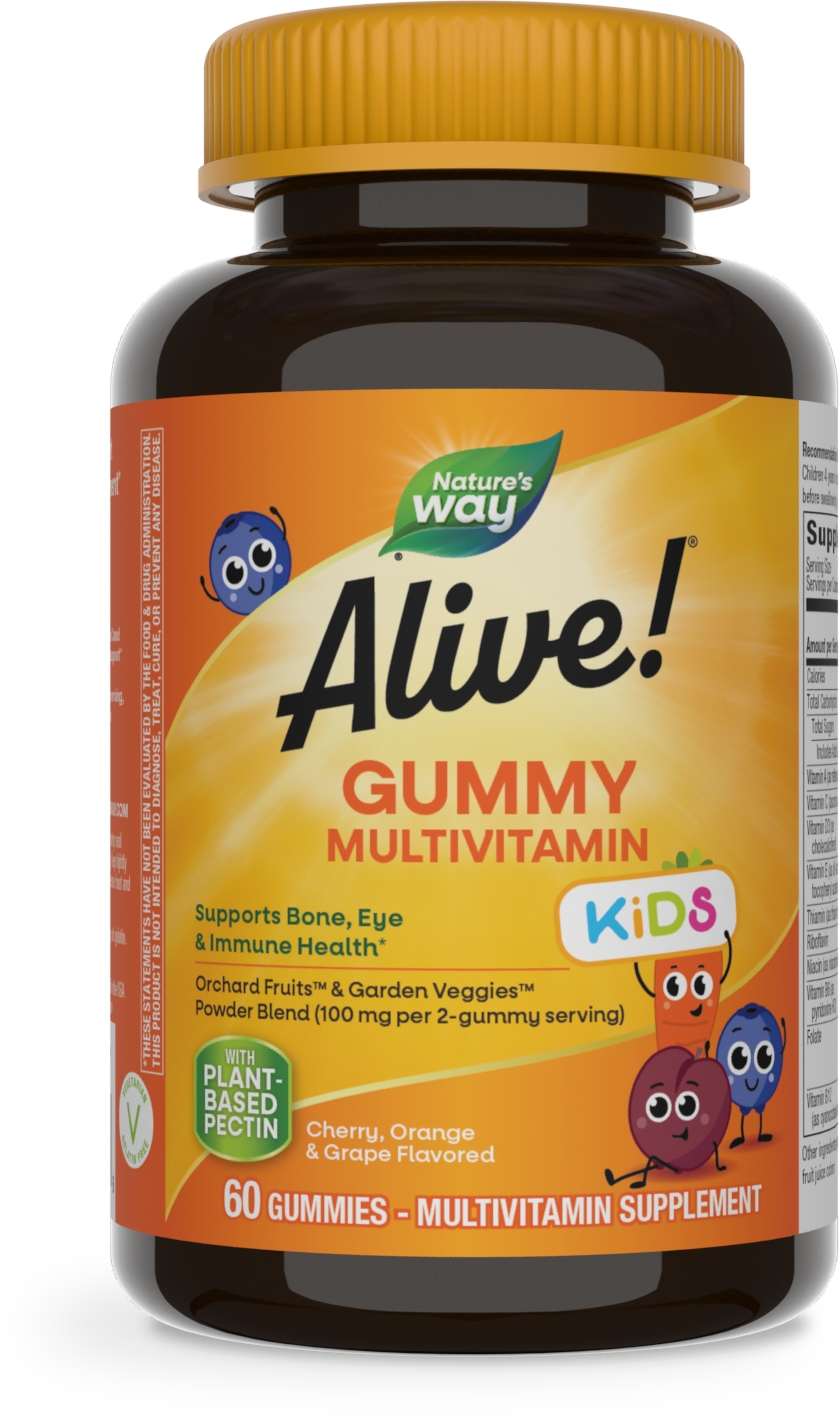 <{%PRIMARY_15788%}>Nature's Way® | Alive! Kids Multivitamin Gummy, 60 gummies, Cherry, Orange & Grape